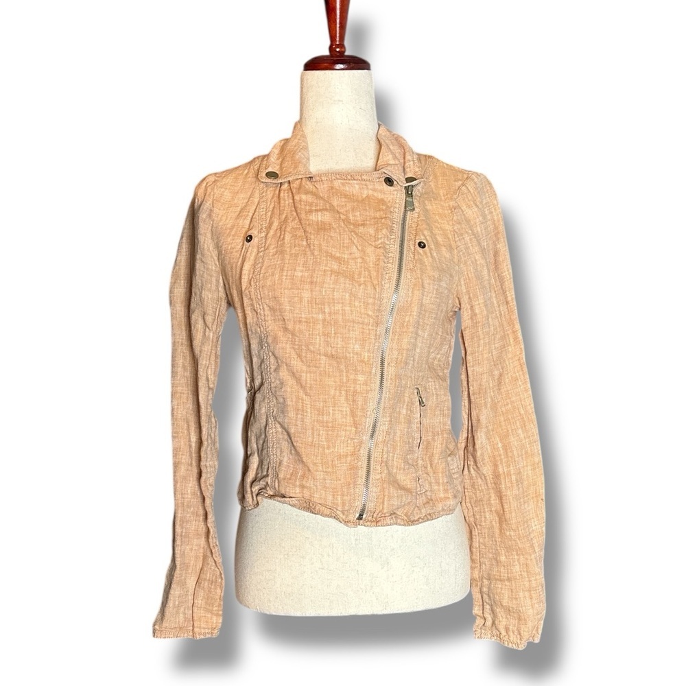 Lou & Gray Orange Linen Asymmetrical Zip Moto Jacket Size xS